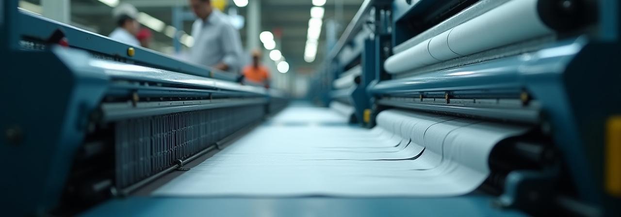 Maquinaria de tejido industrial en la fábrica de HiloBrumo